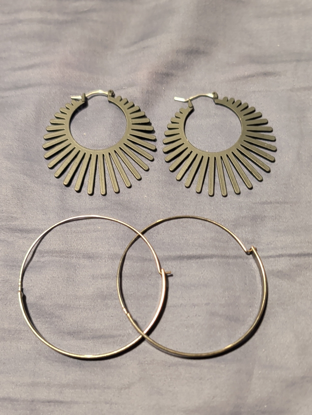 Black Hoop Earrings Bundle - Sunburst and Classic Hoops
